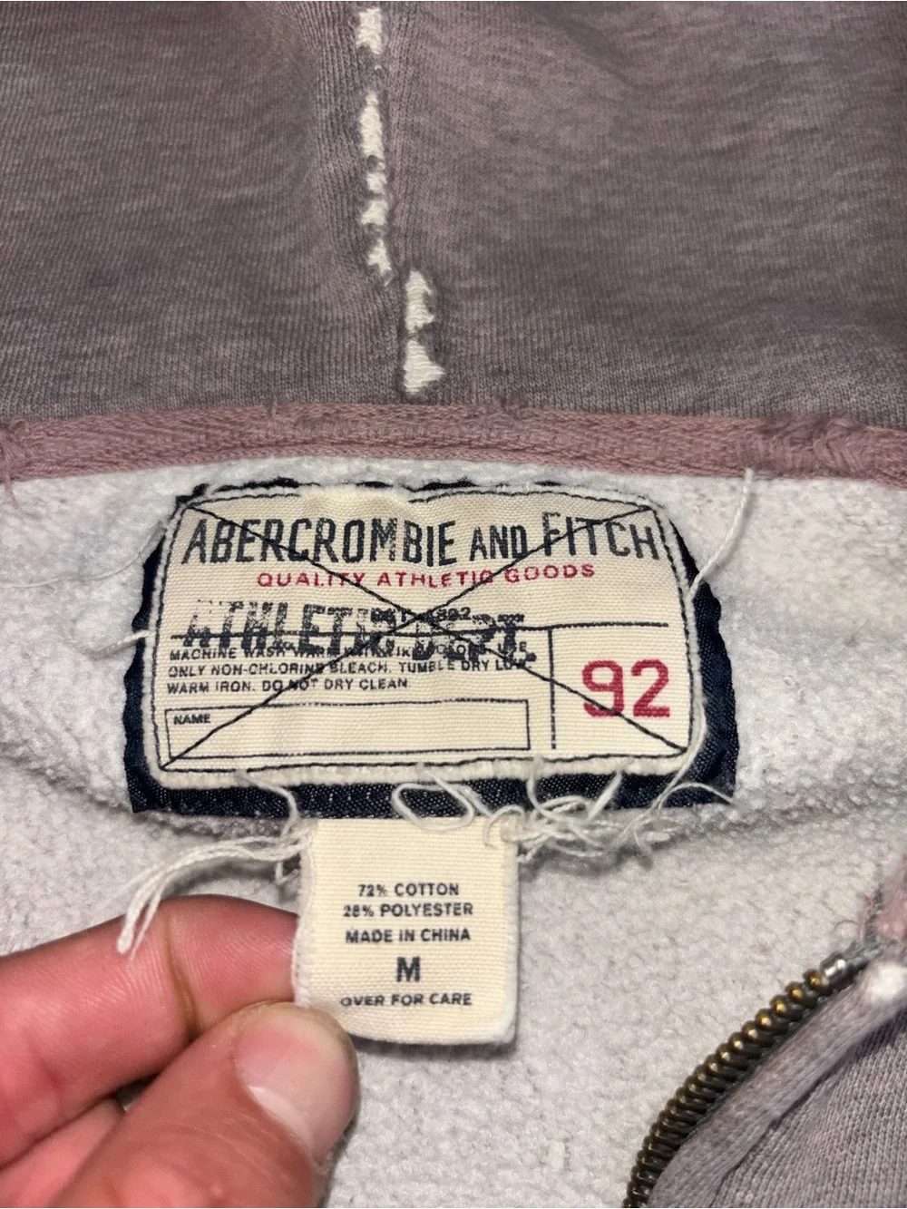 VTG Abercrombie & Fitch Hoodie Mens M Muscle 1892 Embroidered Full Zip Y2K Gray